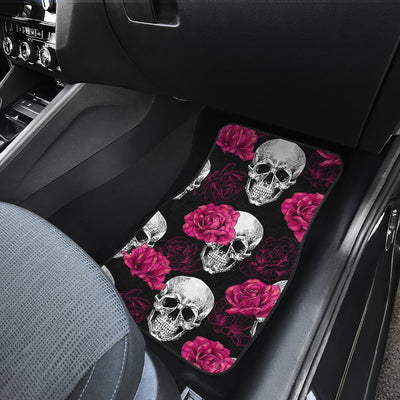 Pink Rose Skull Themed Print Car Floor Mats