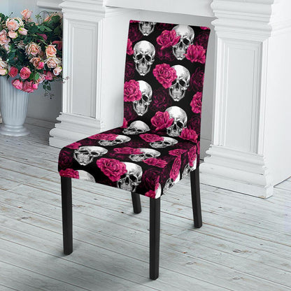 Pink Rose Skull Themed Print Dining Chair Slipcover-JTAMIGO.COM