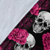 Pink Rose Skull Themed Print Fleece Blanket