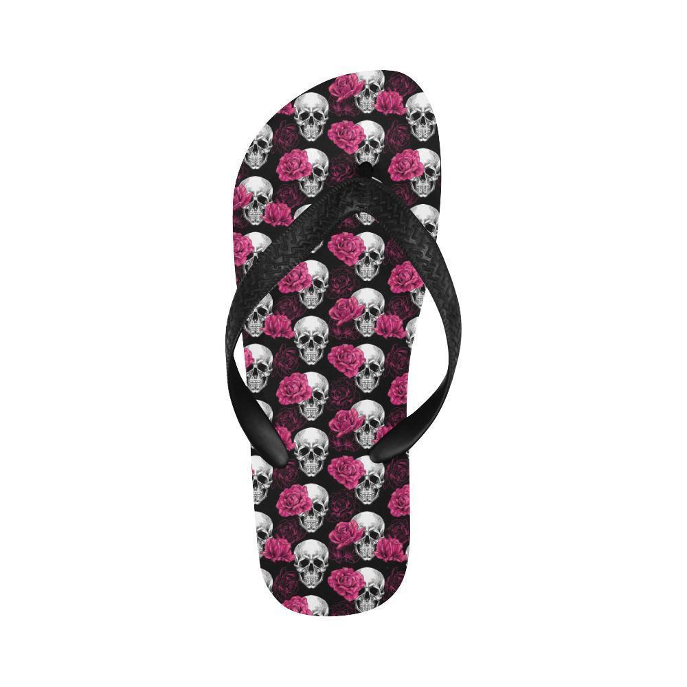Pink Rose Skull Themed Print Flip Flops-JTAMIGO.COM