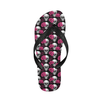 Pink Rose Skull Themed Print Flip Flops-JTAMIGO.COM