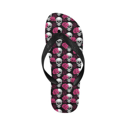 Pink Rose Skull Themed Print Flip Flops-JTAMIGO.COM