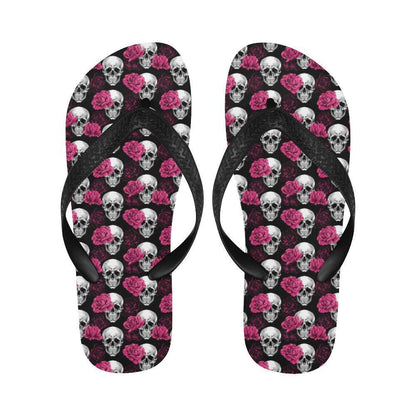 Pink Rose Skull Themed Print Flip Flops-JTAMIGO.COM