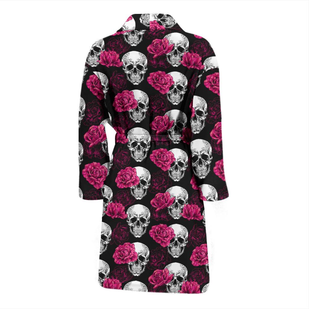Pink Rose Skull Themed Print Men Bath Robe-JTAMIGO.COM