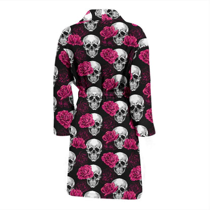 Pink Rose Skull Themed Print Men Bath Robe-JTAMIGO.COM