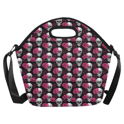 Pink Rose Skull Themed Print Neoprene Lunch Bag (Model 1669)(Large)-JTAMIGO.COM