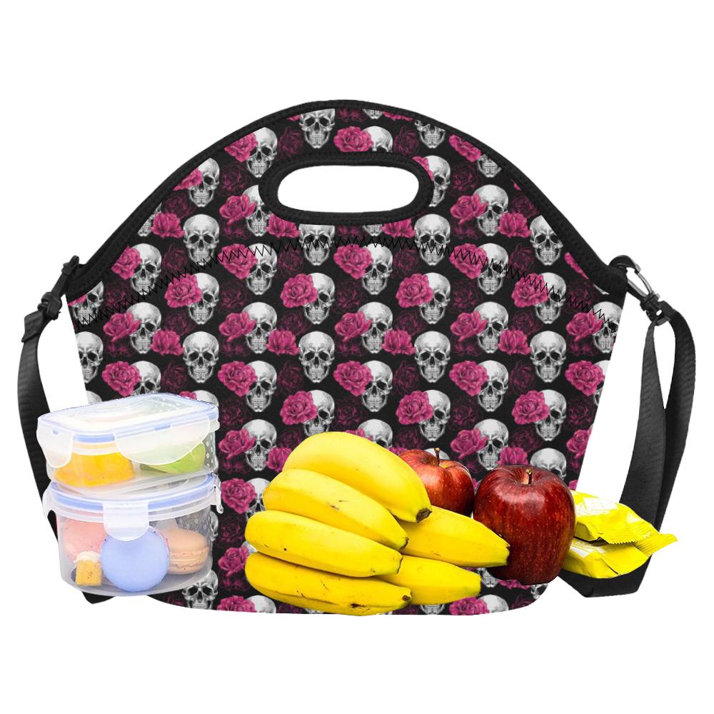 Pink Rose Skull Themed Print Neoprene Lunch Bag (Model 1669)(Large)-JTAMIGO.COM