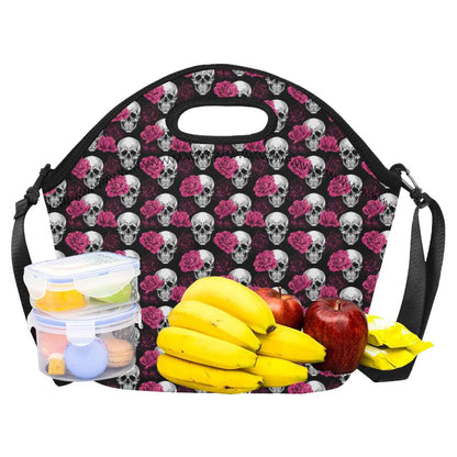 Pink Rose Skull Themed Print Neoprene Lunch Bag (Model 1669)(Large)-JTAMIGO.COM