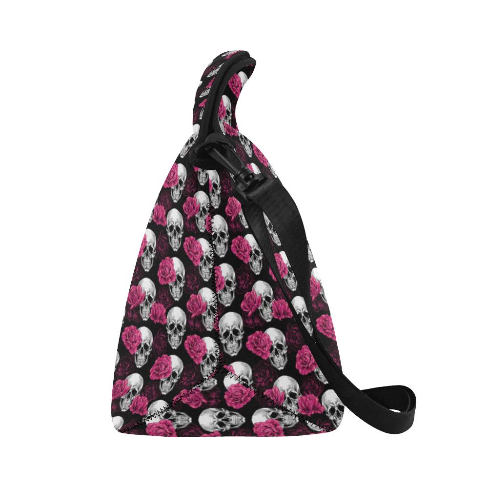Pink Rose Skull Themed Print Neoprene Lunch Bag (Model 1669)(Large)-JTAMIGO.COM