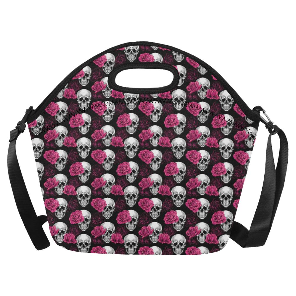 Pink Rose Skull Themed Print Neoprene Lunch Bag (Model 1669)(Large)-JTAMIGO.COM