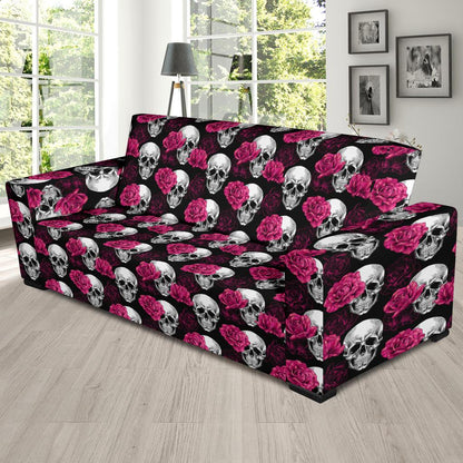 Pink Rose Skull Themed Print Sofa Slipcover-JTAMIGO.COM