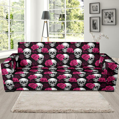 Pink Rose Skull Themed Print Sofa Slipcover-JTAMIGO.COM