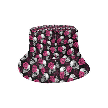 Pink Rose Skull Themed Print Unisex Bucket Hat