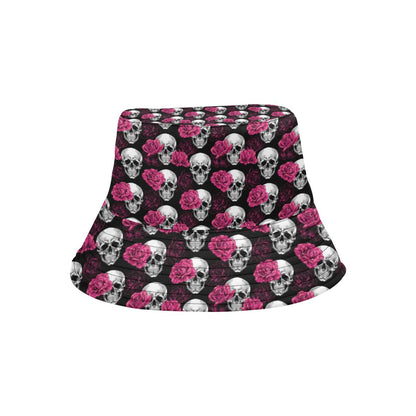 Pink Rose Skull Themed Print Unisex Bucket Hat