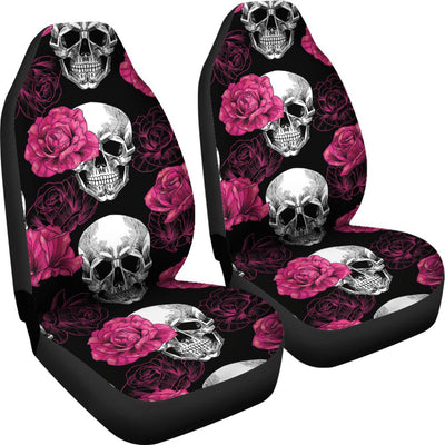 Pink Rose Skull Themed Print Universal Fit Car Seat Covers