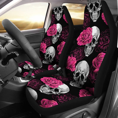 Pink Rose Skull Themed Print Universal Fit Car Seat Covers
