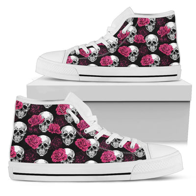 Pink Rose Skull Themed Print Women High Top Shoes