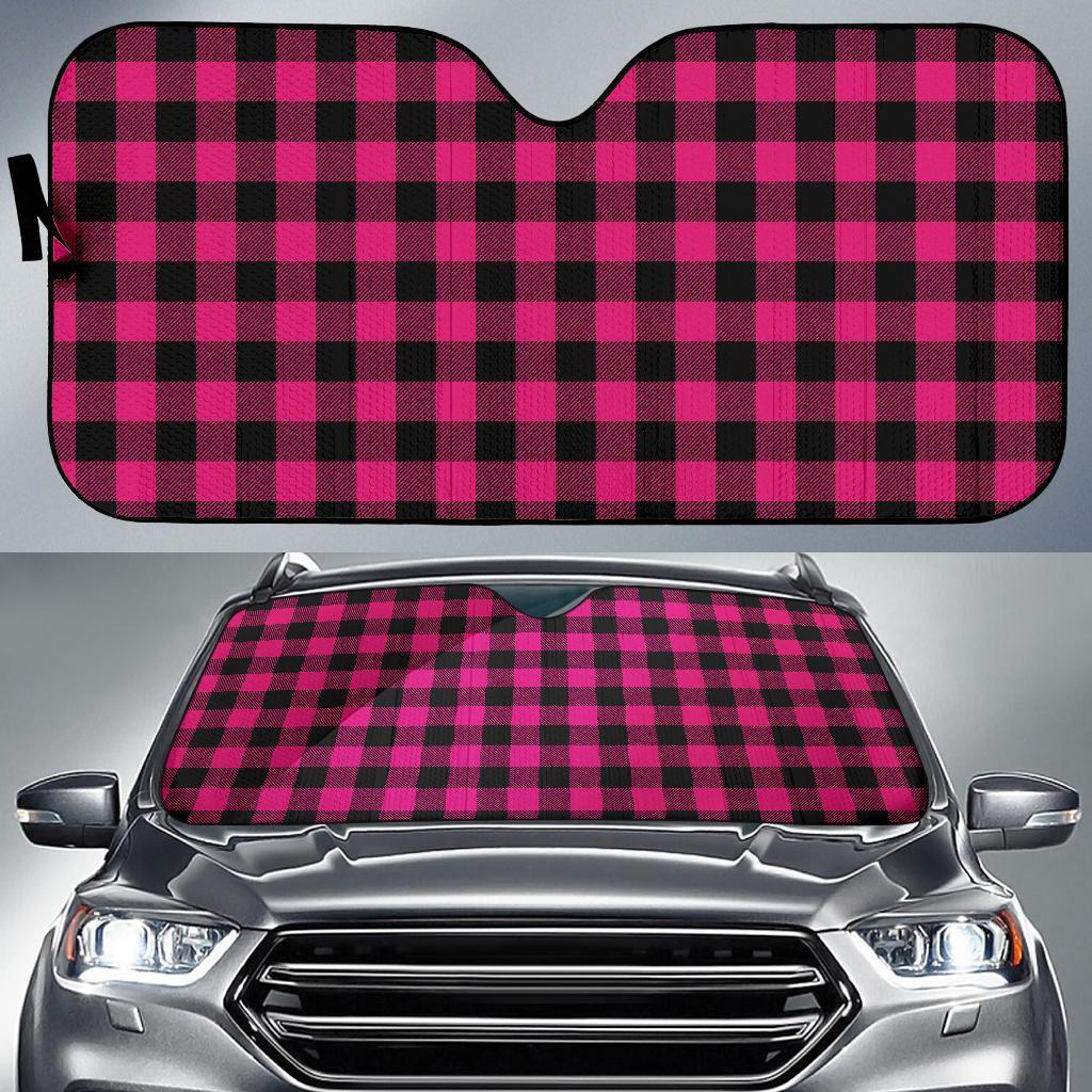 Pink Tartan Plaid Pattern Car Sun Shade For Windshield