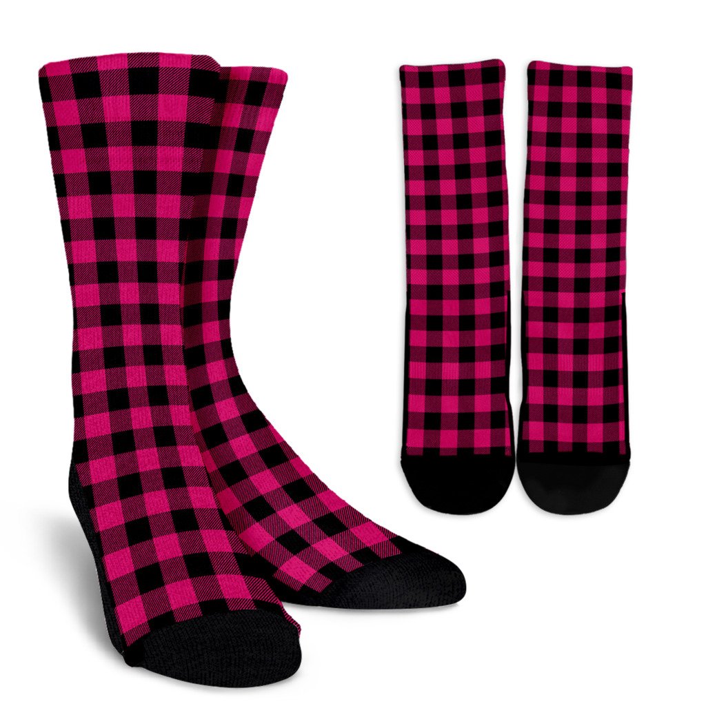 Pink Tartan Plaid Pattern Crew Socks