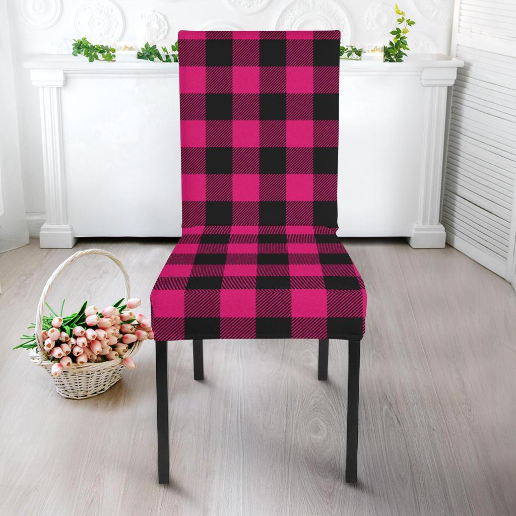 Pink Tartan Plaid Pattern Dining Chair Slipcover-JTAMIGO.COM