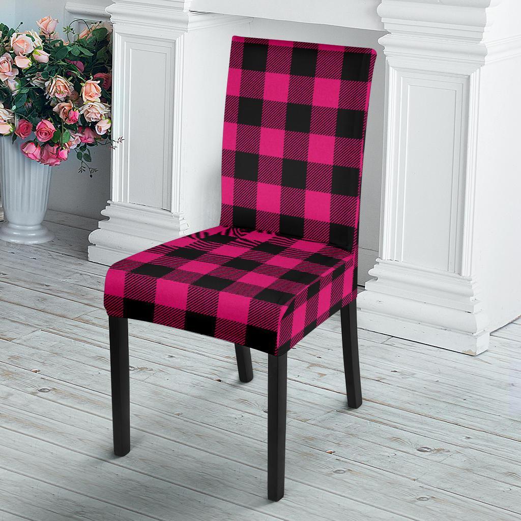 Pink Tartan Plaid Pattern Dining Chair Slipcover-JTAMIGO.COM