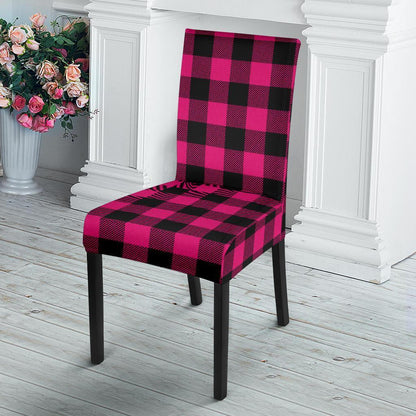 Pink Tartan Plaid Pattern Dining Chair Slipcover-JTAMIGO.COM