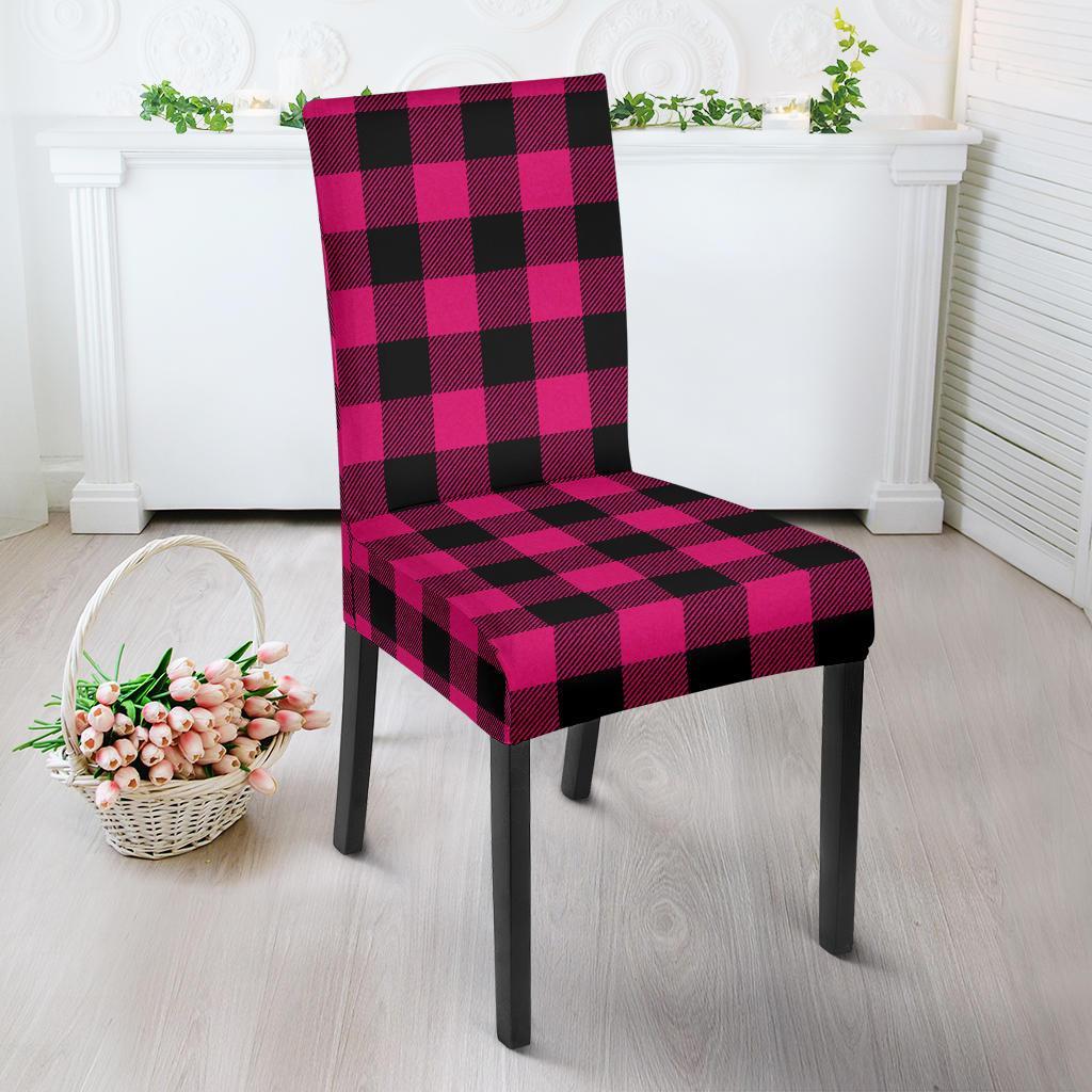 Pink Tartan Plaid Pattern Dining Chair Slipcover-JTAMIGO.COM