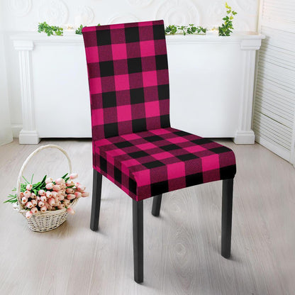 Pink Tartan Plaid Pattern Dining Chair Slipcover-JTAMIGO.COM