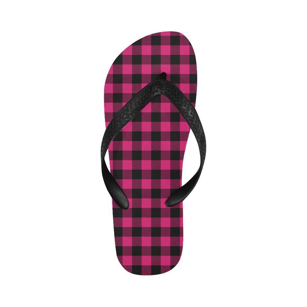 Pink Tartan Plaid Pattern Flip Flops-JTAMIGO.COM