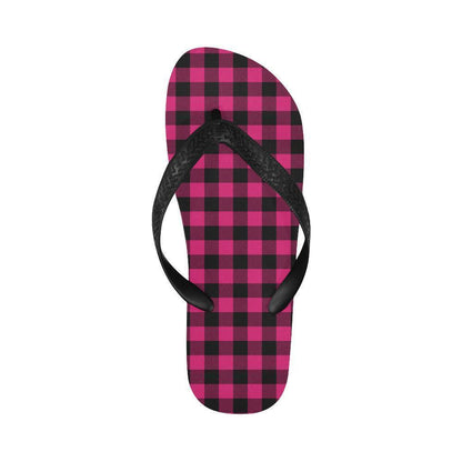 Pink Tartan Plaid Pattern Flip Flops-JTAMIGO.COM