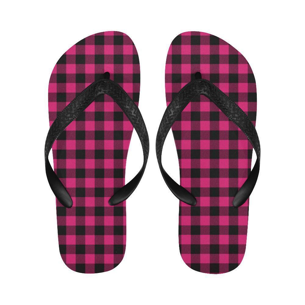 Pink Tartan Plaid Pattern Flip Flops-JTAMIGO.COM