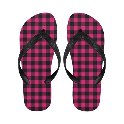 Pink Tartan Plaid Pattern Flip Flops-JTAMIGO.COM