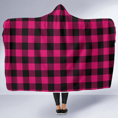 Pink Tartan Plaid Pattern Hooded Blanket-JTAMIGO.COM