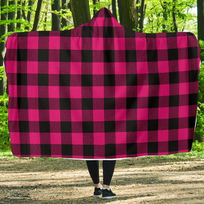 Pink Tartan Plaid Pattern Hooded Blanket-JTAMIGO.COM
