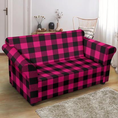 Pink Tartan Plaid Pattern Loveseat Slipcover-JTAMIGO.COM