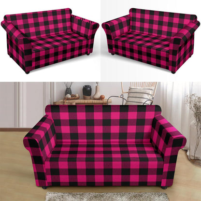 Pink Tartan Plaid Pattern Loveseat Slipcover-JTAMIGO.COM