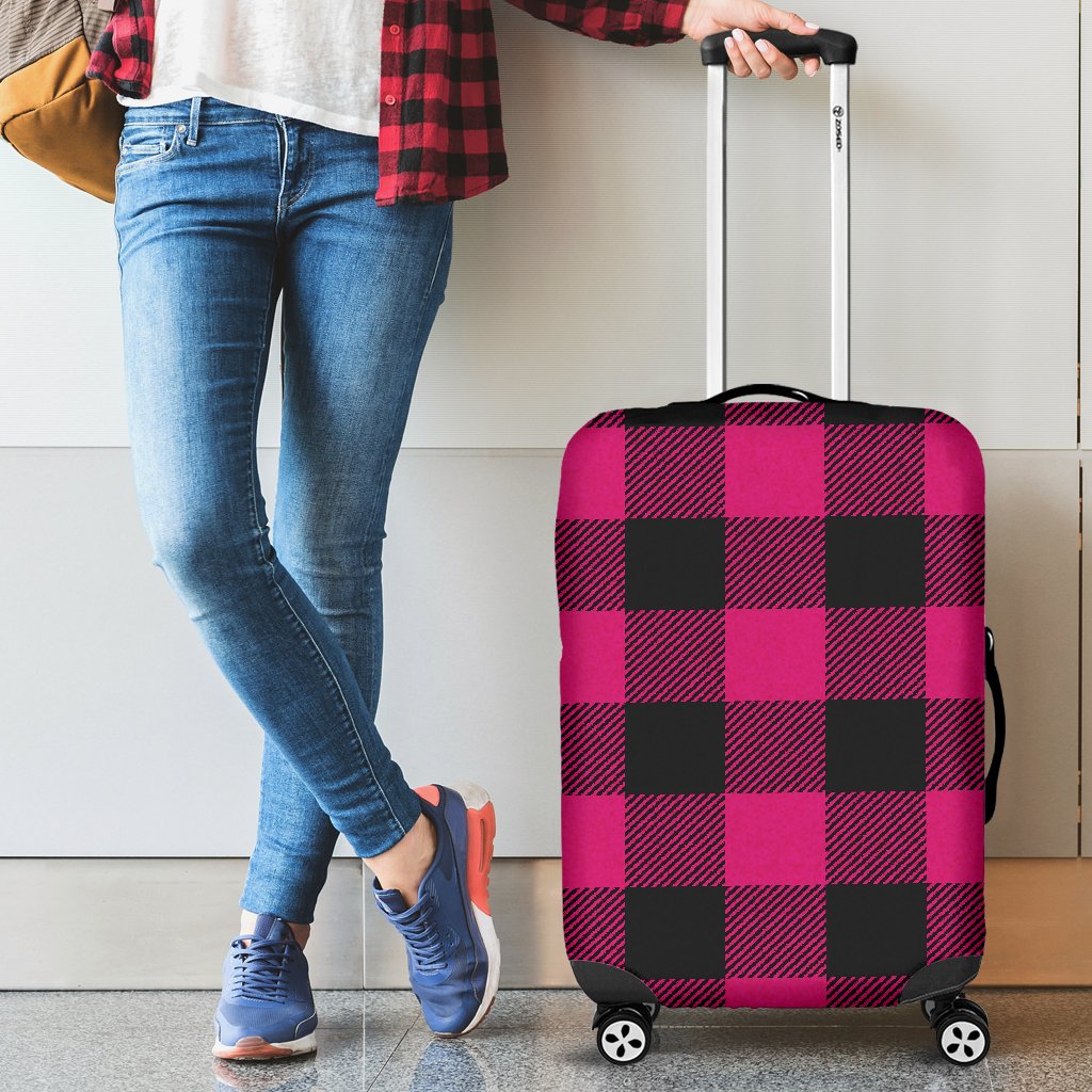 Pink Tartan Plaid Pattern Luggage Cover Protector