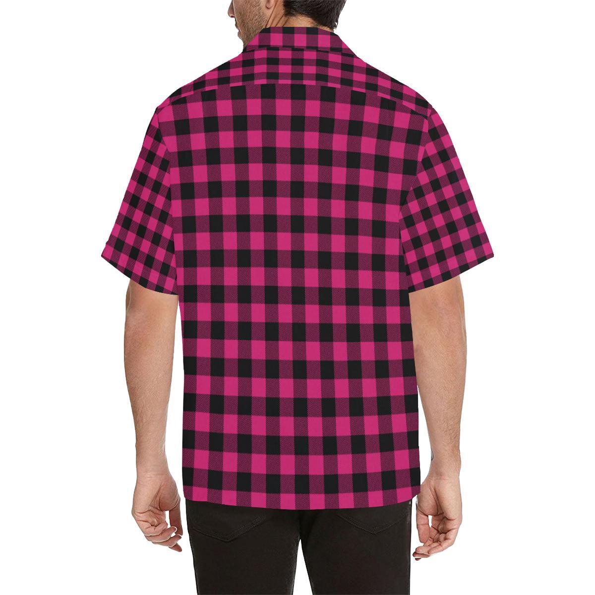Pink Tartan Plaid Pattern Men Aloha Hawaiian Shirt