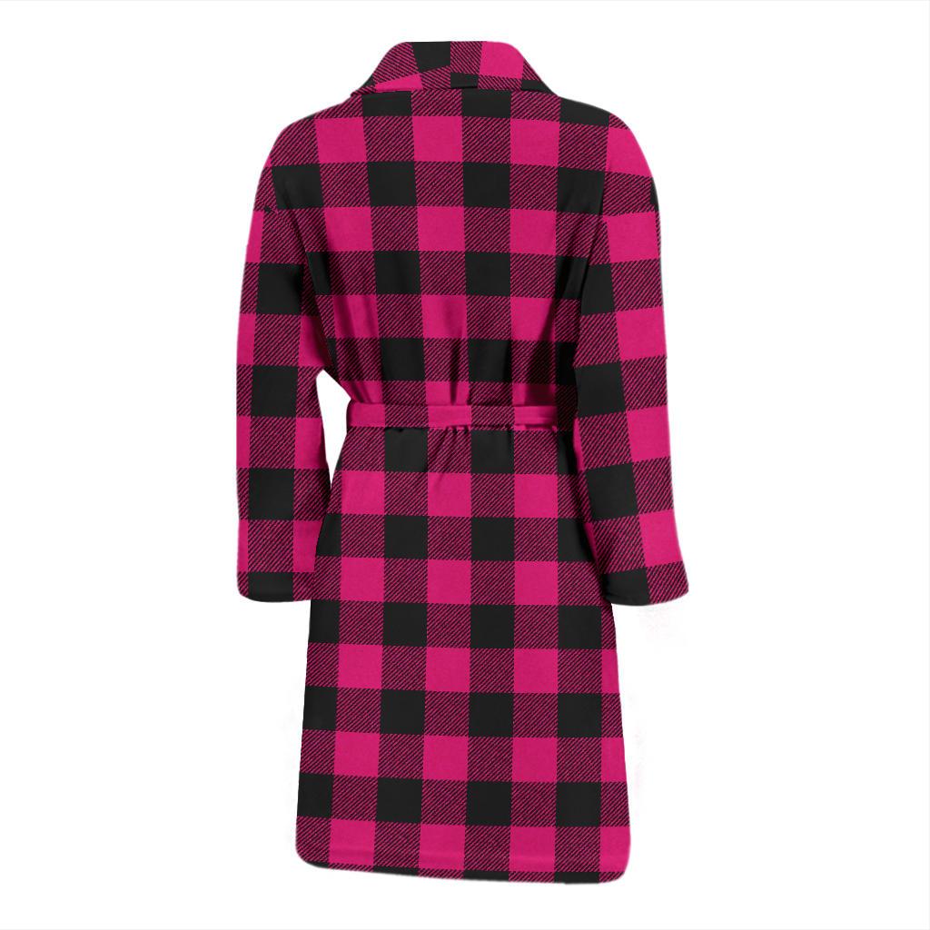 Pink Tartan Plaid Pattern Men Bath Robe-JTAMIGO.COM