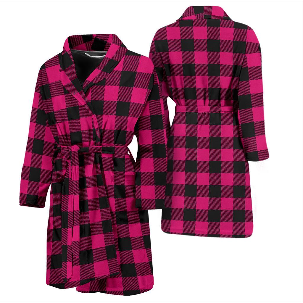Pink Tartan Plaid Pattern Men Bath Robe-JTAMIGO.COM