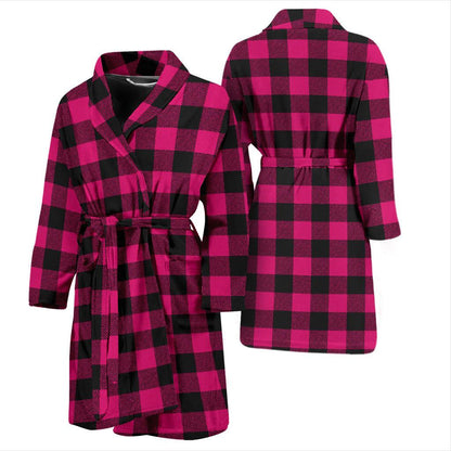 Pink Tartan Plaid Pattern Men Bath Robe-JTAMIGO.COM