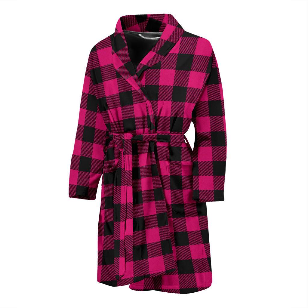 Pink Tartan Plaid Pattern Men Bath Robe-JTAMIGO.COM