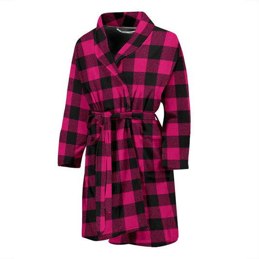 Pink Tartan Plaid Pattern Men Bath Robe-JTAMIGO.COM