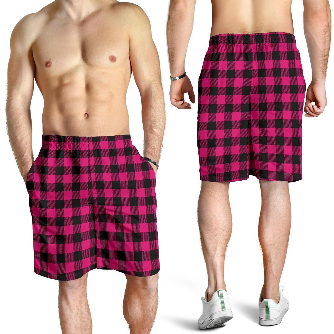 Pink Tartan Plaid Pattern Mens Shorts-JTAMIGO.COM