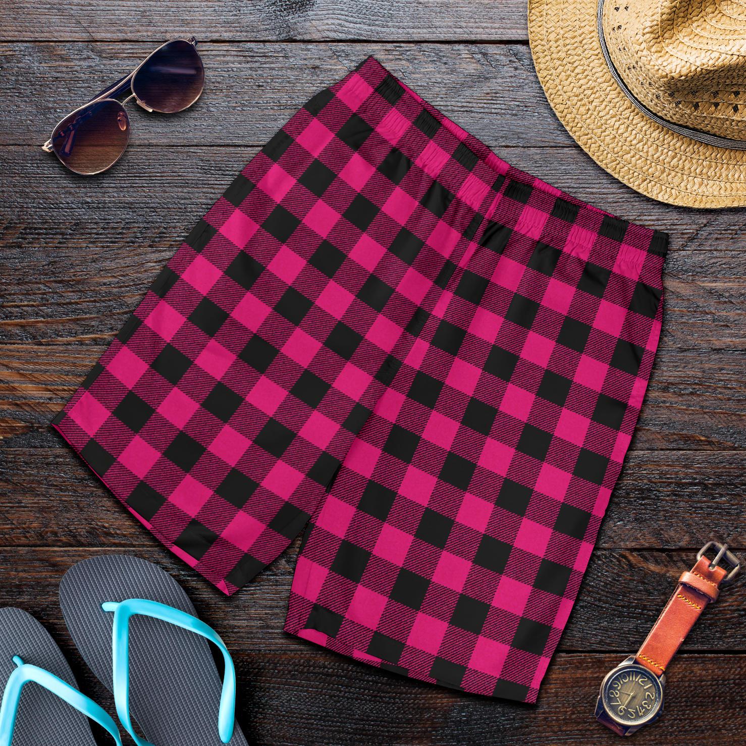 Pink Tartan Plaid Pattern Mens Shorts-JTAMIGO.COM