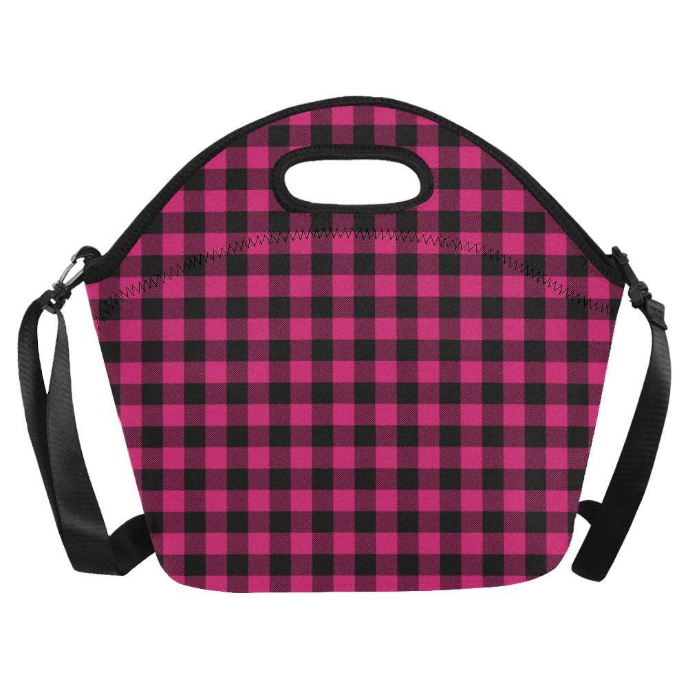 Pink Tartan Plaid Pattern Neoprene Lunch Bag (Model 1669)(Large)-JTAMIGO.COM