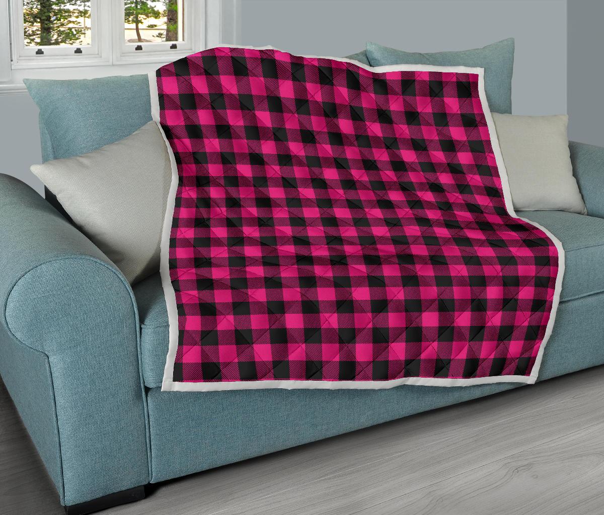 Pink Tartan Plaid Pattern Premium Quilt-JTAMIGO.COM