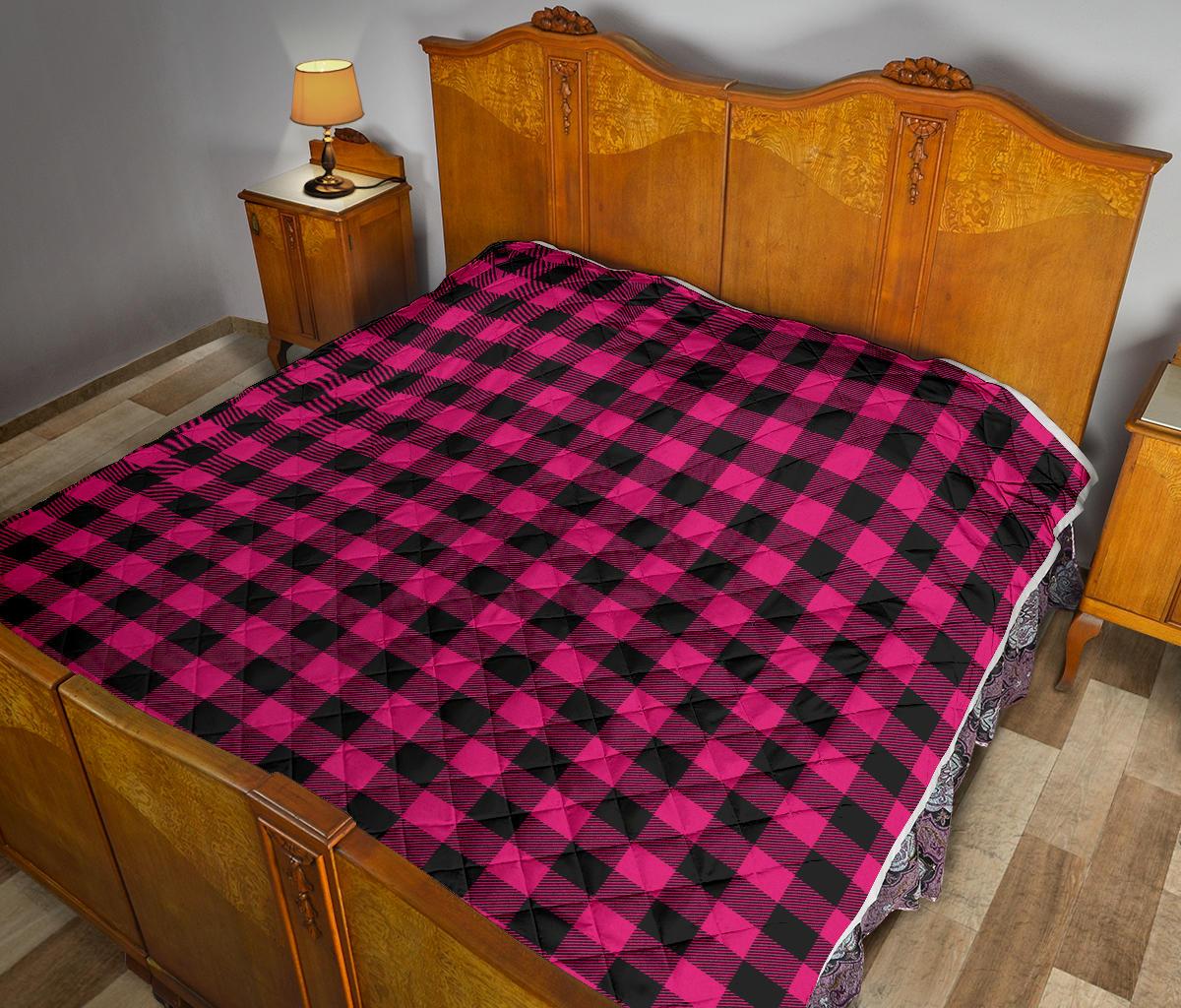 Pink Tartan Plaid Pattern Premium Quilt-JTAMIGO.COM