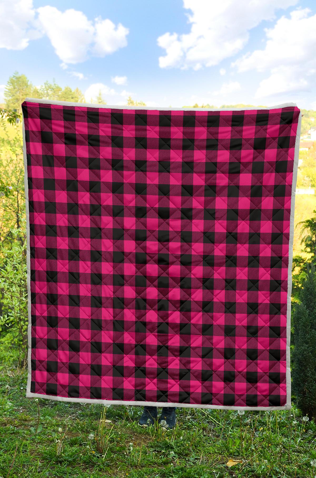 Pink Tartan Plaid Pattern Premium Quilt-JTAMIGO.COM