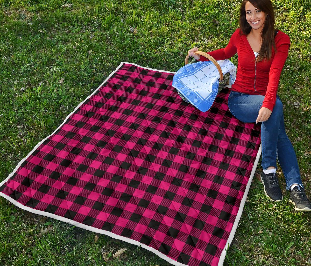Pink Tartan Plaid Pattern Premium Quilt-JTAMIGO.COM
